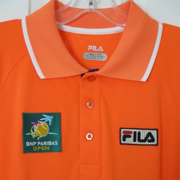 FILA Mens S/S BNP Paribas Open Dayglow Orange Tennis Polo Shirt - Size Large - Picture 1 of 3